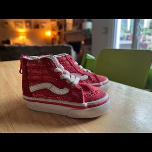 Red Glitter Sequins Hi-Top Vans Size 3T